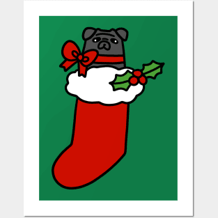 Black Pug Christmas Stocking Posters and Art